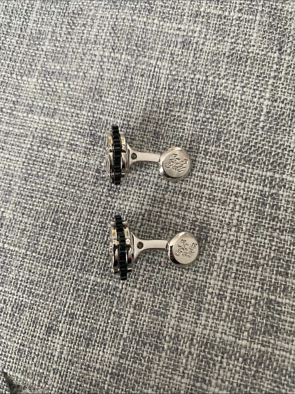 Silver and Black Round Emblem Cufflinks — Men's Formal Accessory